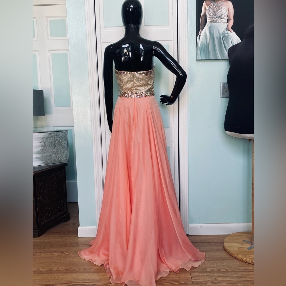 Size 4 Tangerine Salmon Peachy Pink a-line Sherri Hill prom dress Flowy Chiffon - Picture 4 of 4
